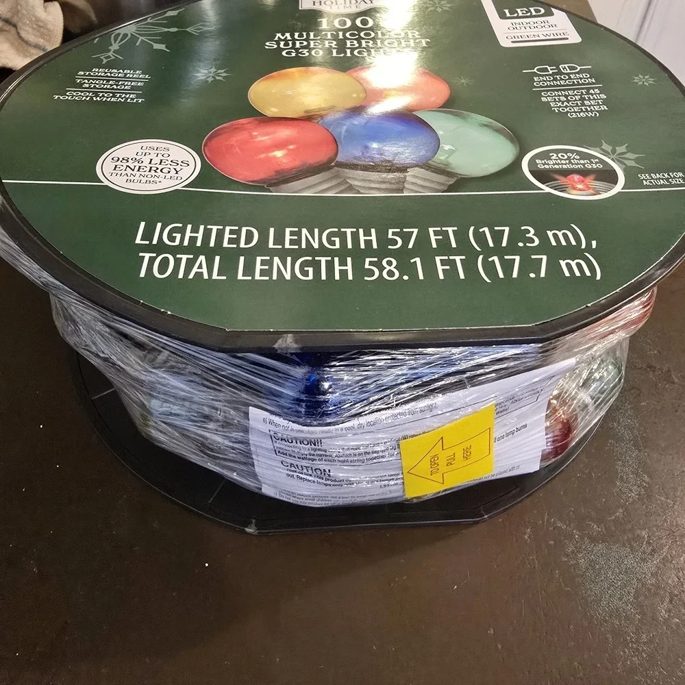 Holiday Time 100 Multicolor Super Bright G30 LED Lights Indoor/Outdoor 57 Feet